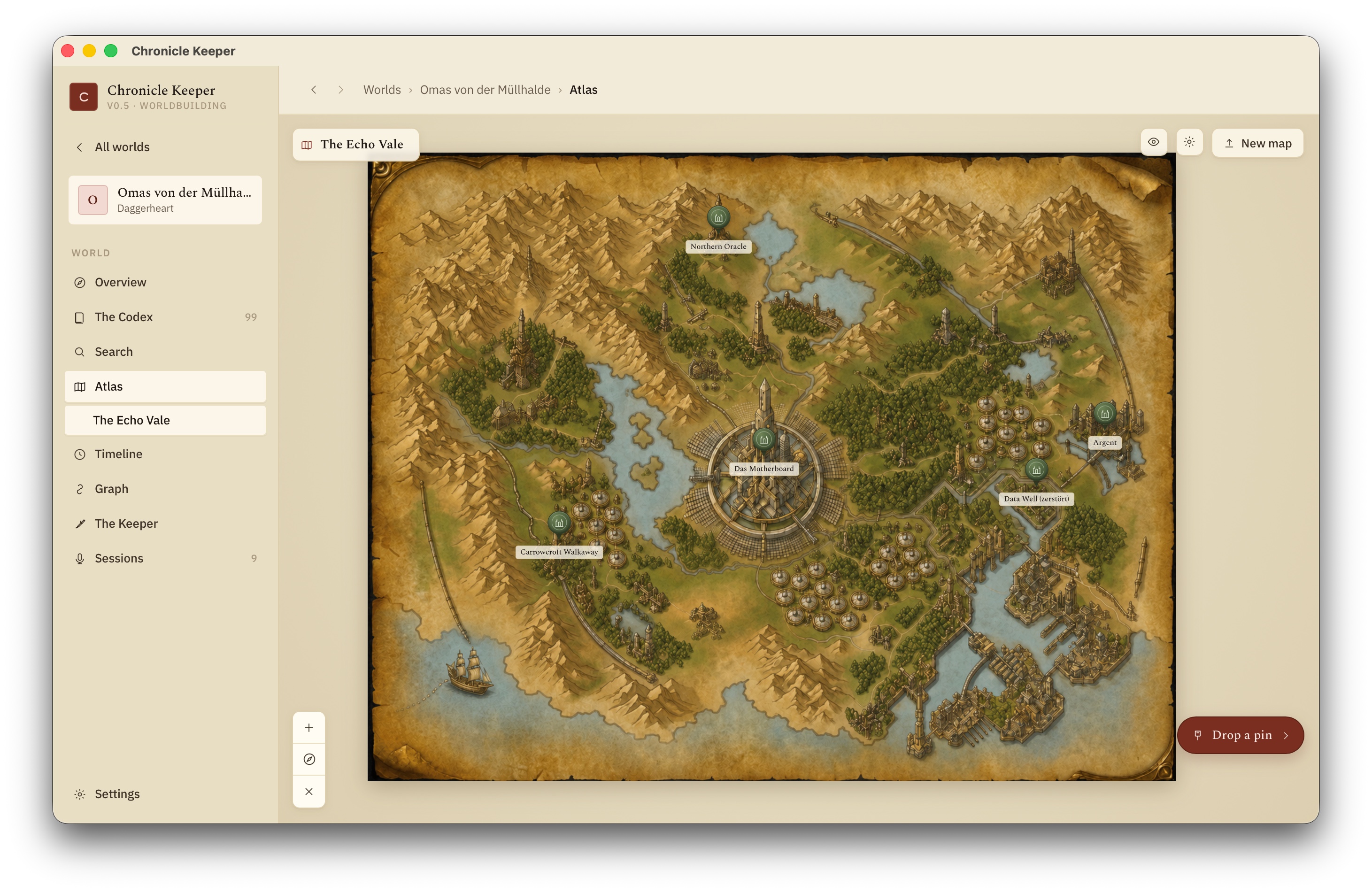 The Atlas — a map with pins