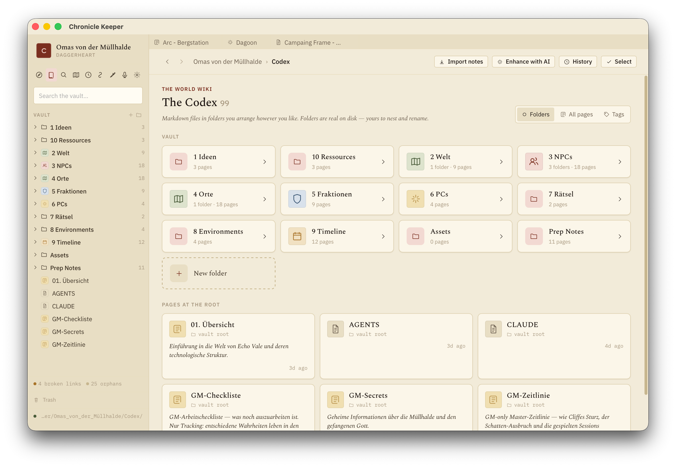 The Codex — folders of wiki pages
