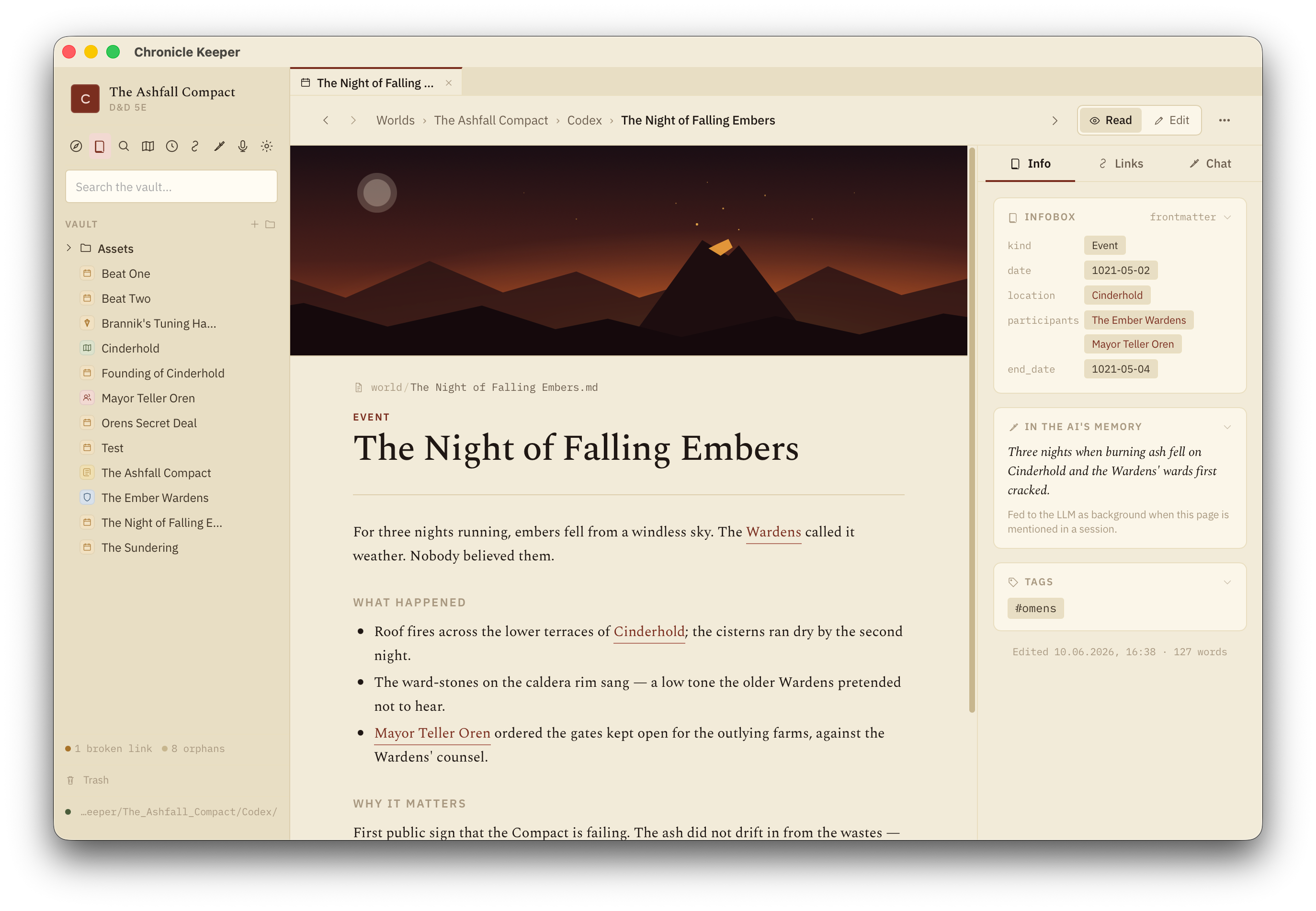 A wiki page with banner, infobox and AI memory