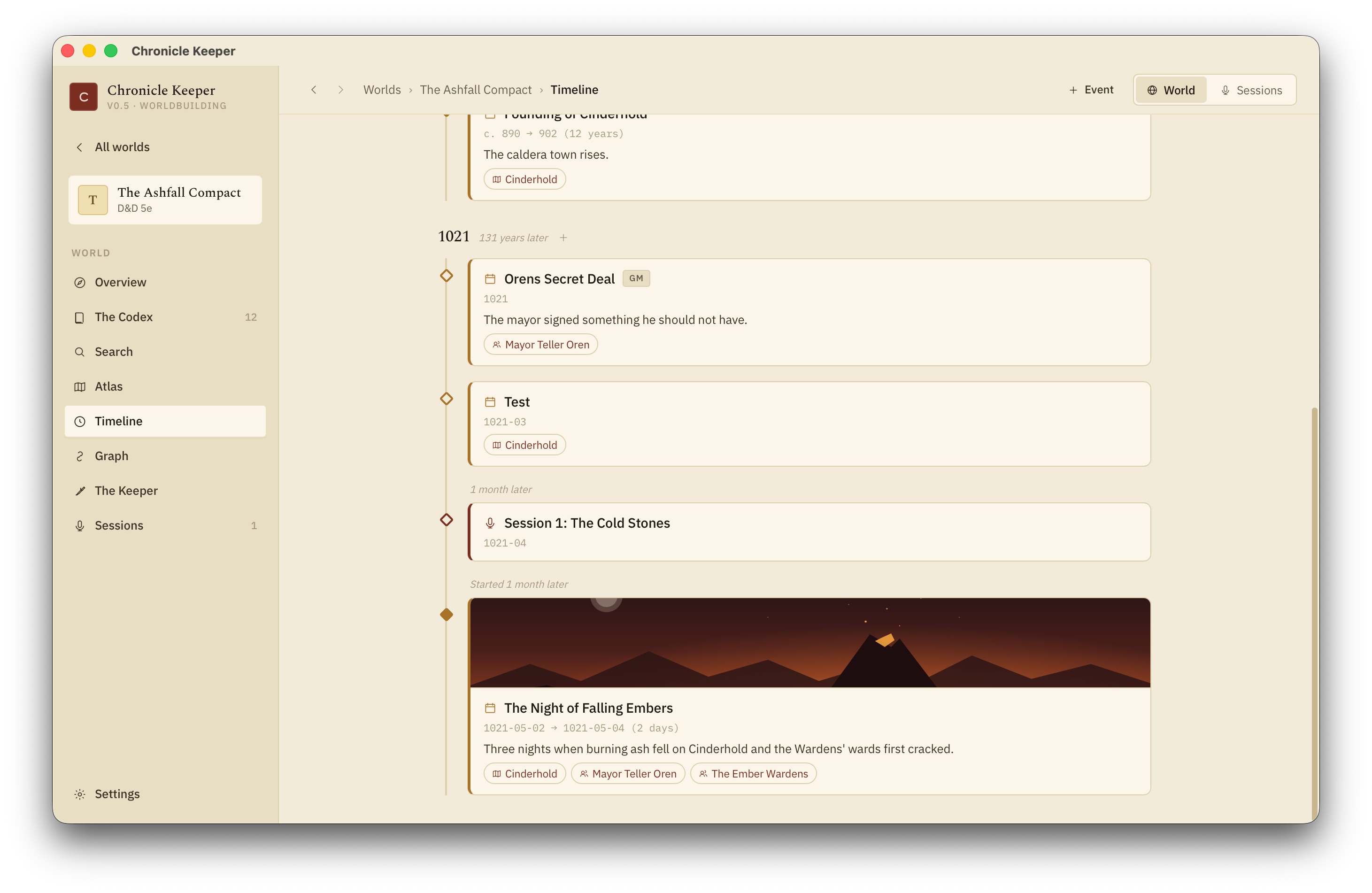 The Timeline on an in-world calendar